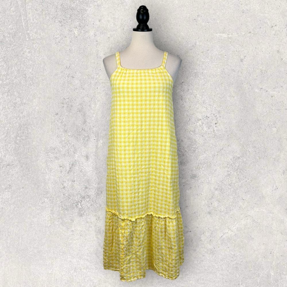 Free Assembly Yellow White Gingham Print Midi Dress Sleeveless L 10/12